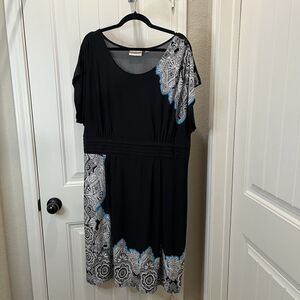 Avenue Geometric Floral Paisley Black Teal Stretch Dress Womens Size 22/24